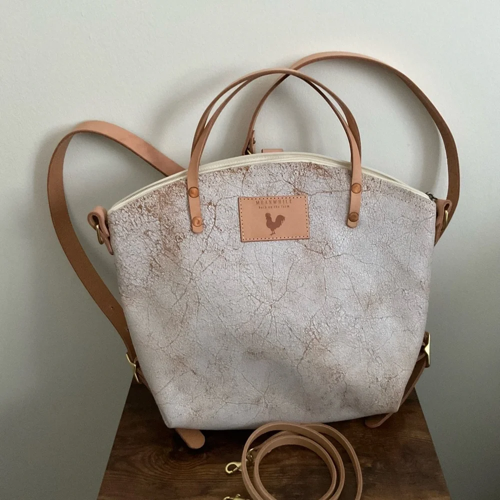 Birch White Leather Convertible Backpack Meanwhile back on the farm - Picture 1 of 5